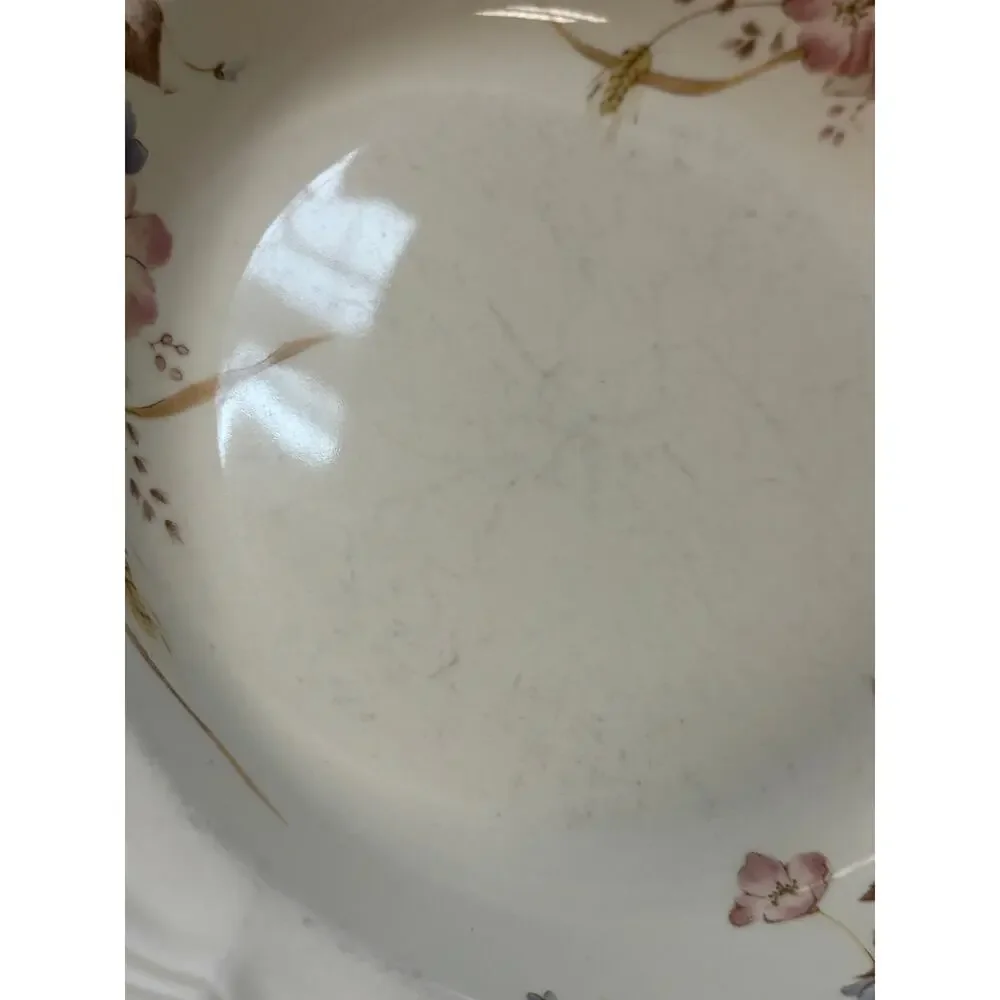 Vintage Mikasa Heritage Golden Sky Serving Platter and 4 Rimmed Soup Bowls